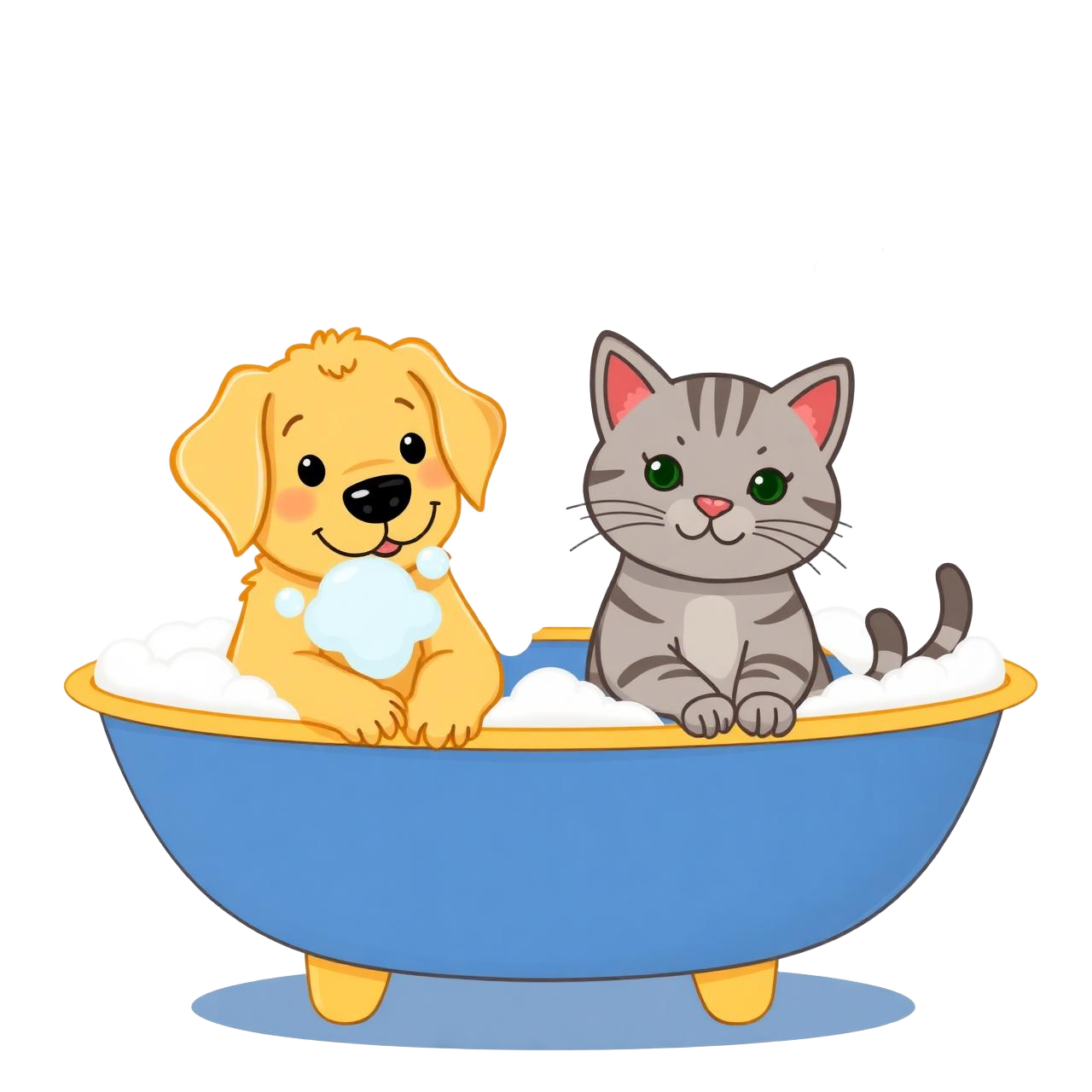 Cat and dog enjoying a bubble bath